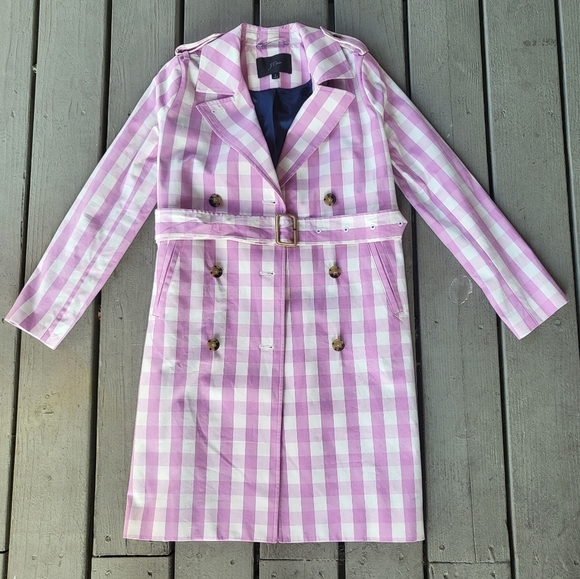 J.Crew 2011 Icon Trench Coat in Oversized Gingham Button Front Sash Tie Lilic 0 - Picture 7 of 12
